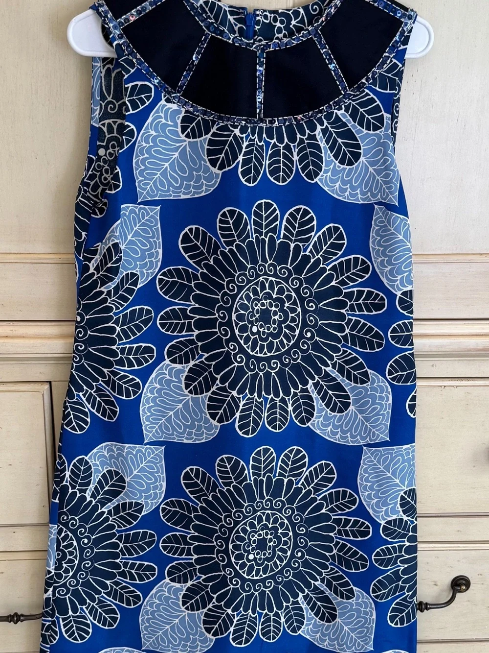Sleeveless Blue Mosaic Floral Shift Dress